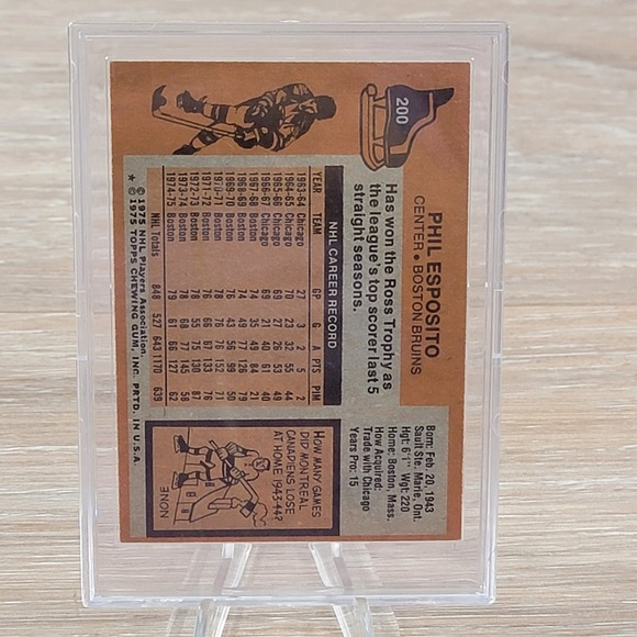 Phil Esposito 1975 Topps Phil Boston Bruins Signed Hockey Card Autographed - Picture 2 of 6